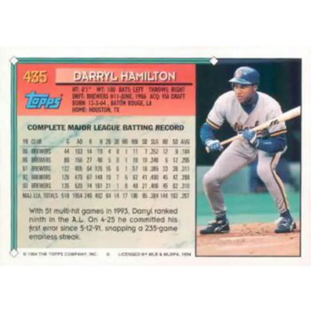 1994 Topps Darryl Hamilton # 435 Milwaukee Brewers